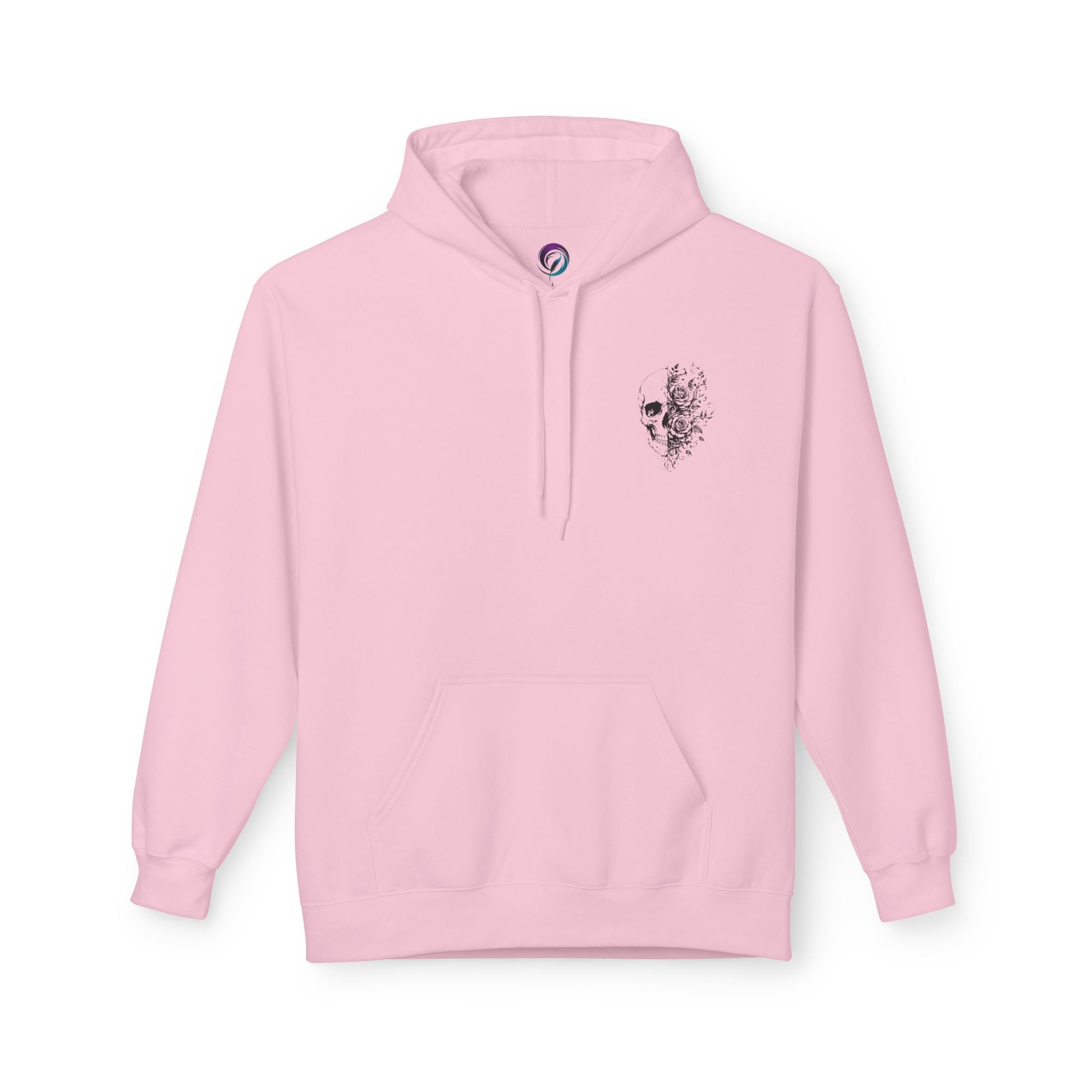Skull & Roses Hoodie — Floral Half-Skull Graphic Pullover