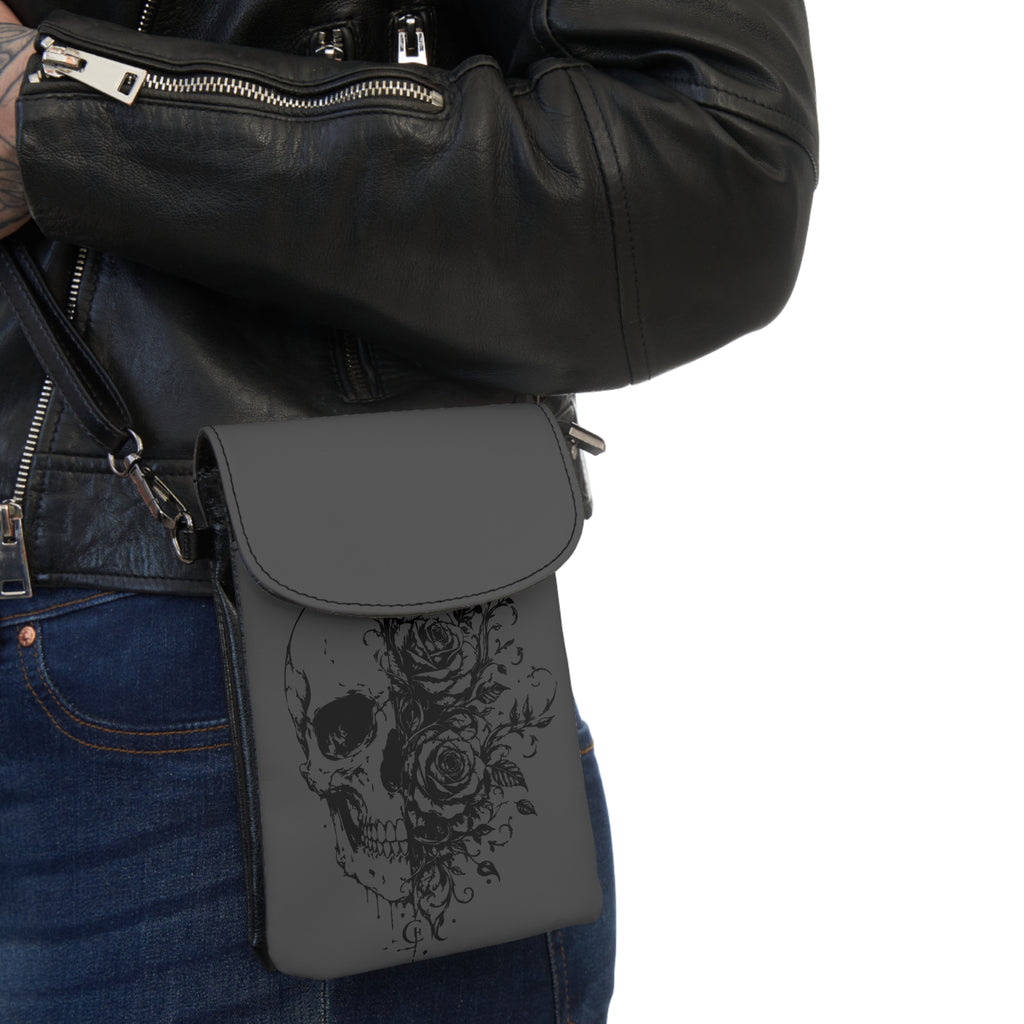 Skull Rose Crossbody Phone Wallet — Small Leather Cell Phone Pouch
