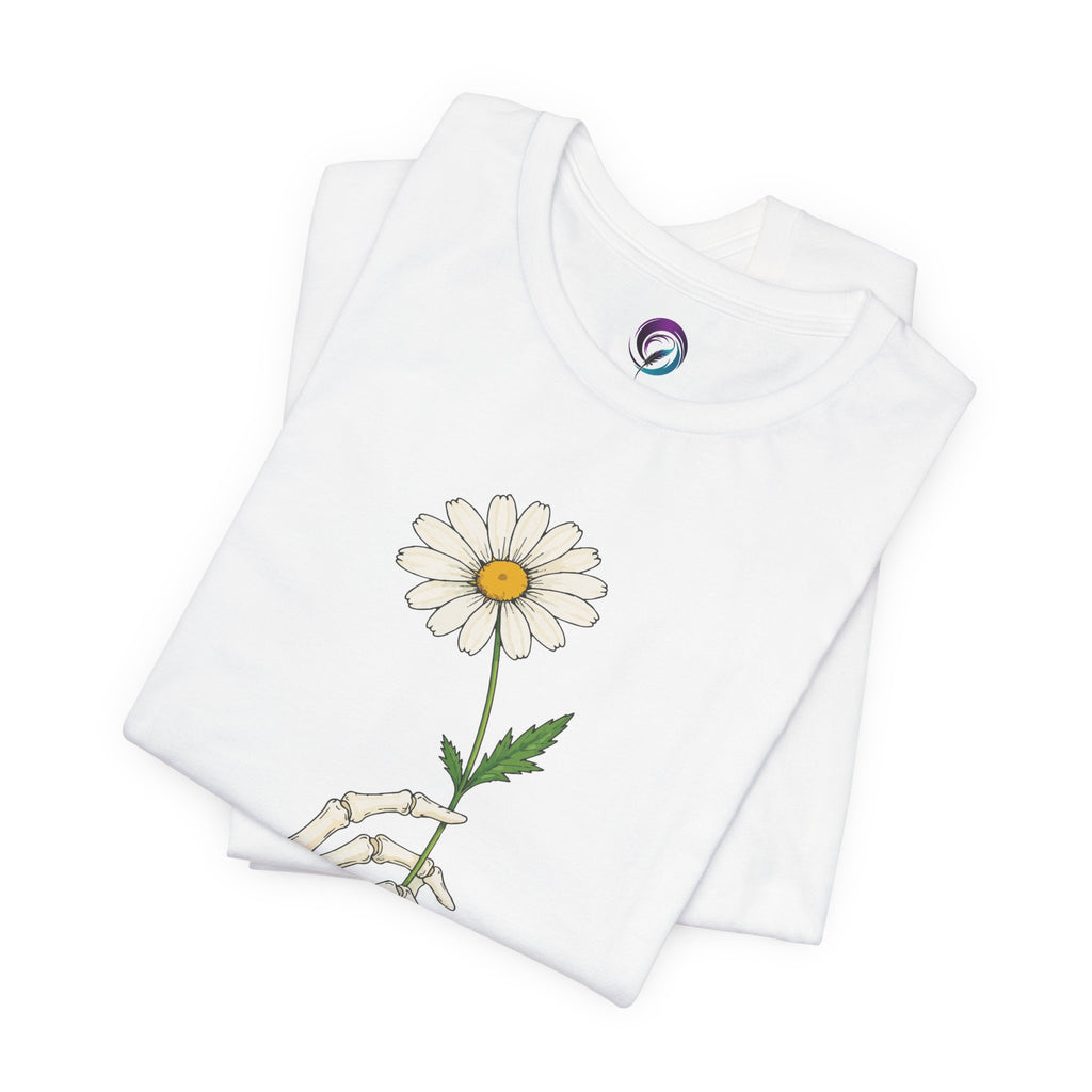 Skeleton Hand Daisy T‑Shirt — Gothic Floral Tee for Casual & Festival Wear