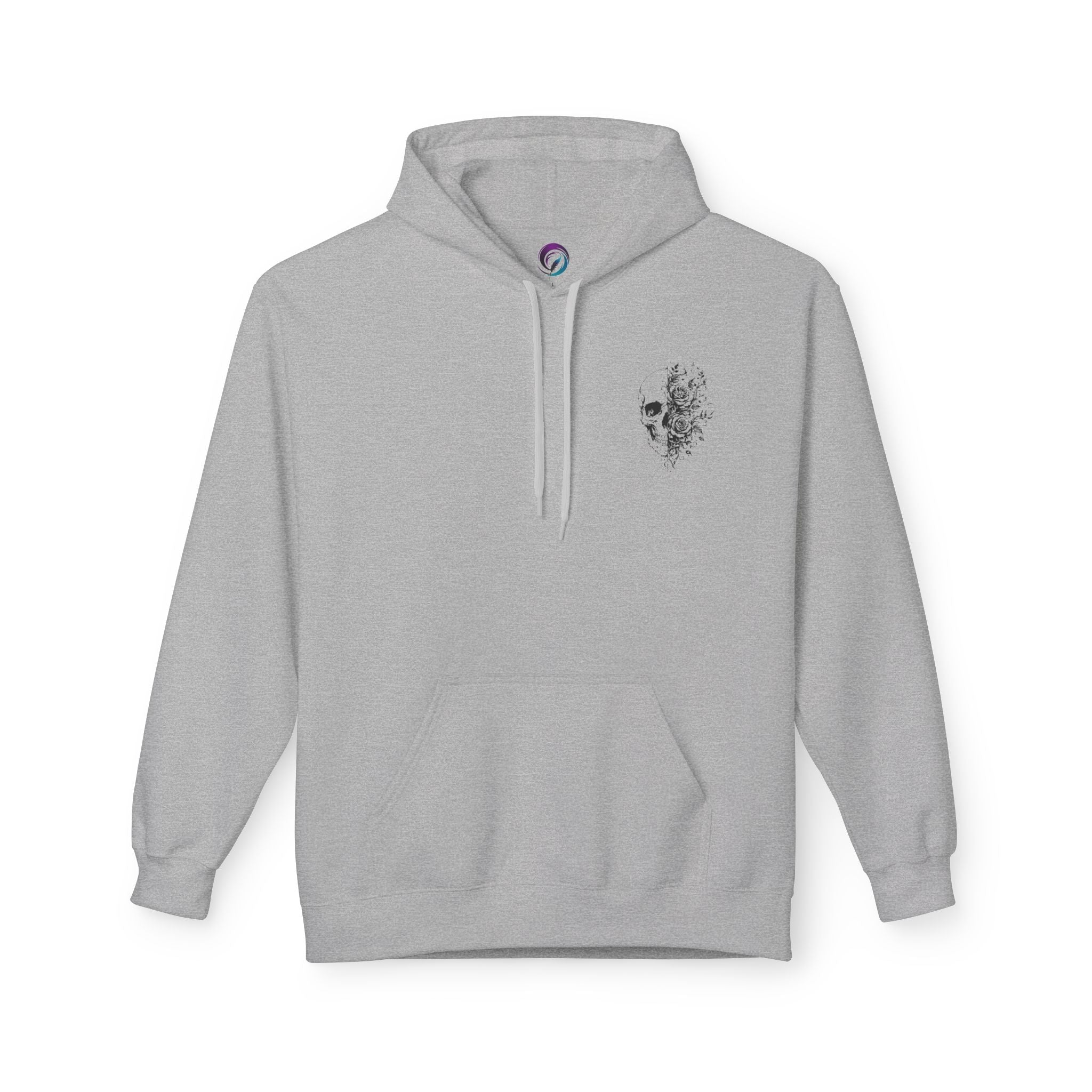 Skull & Roses Hoodie — Floral Half-Skull Graphic Pullover