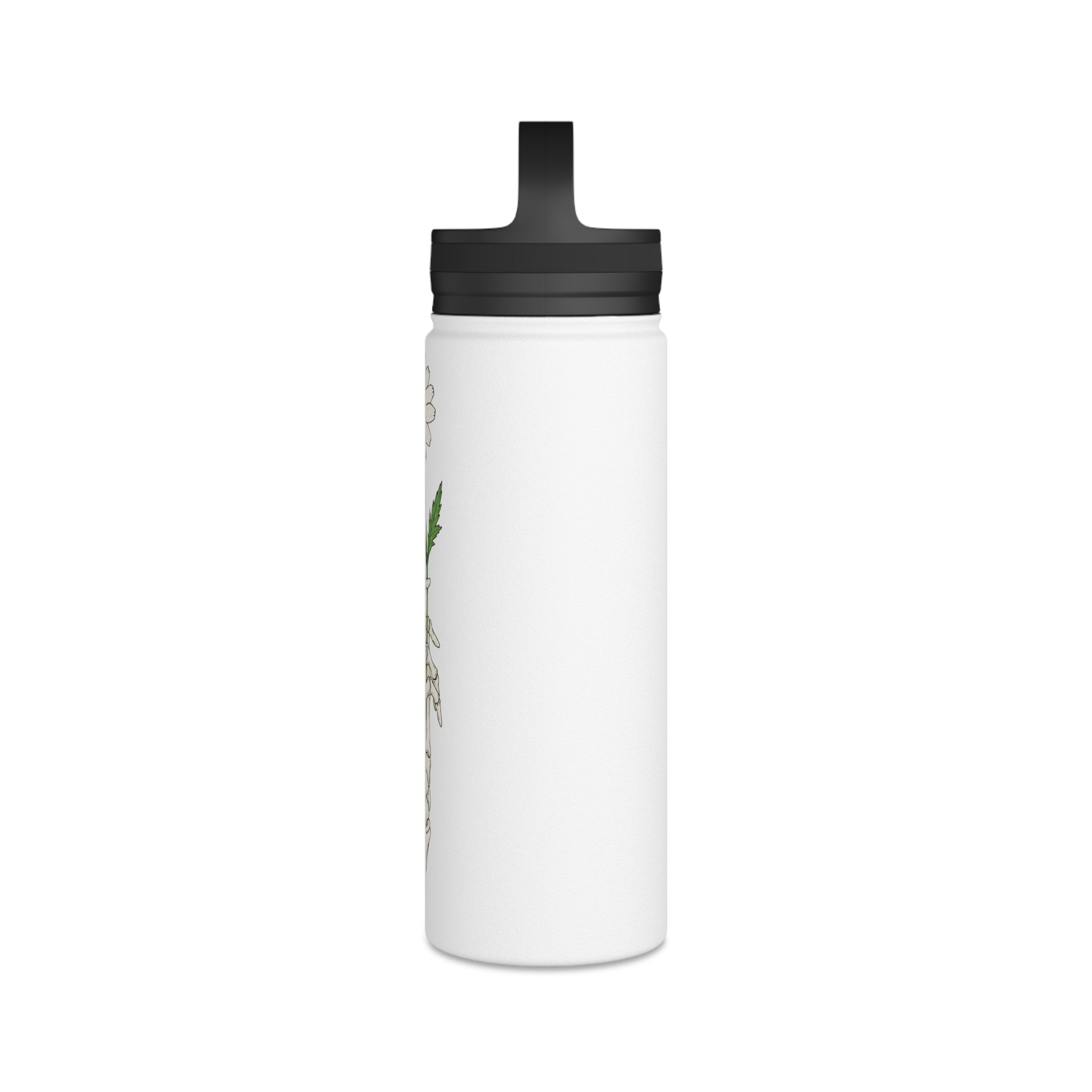 Skeleton Hand with Daisy Stainless Steel Water Bottle — Floral Goth Insulated Bottle with Handle Lid