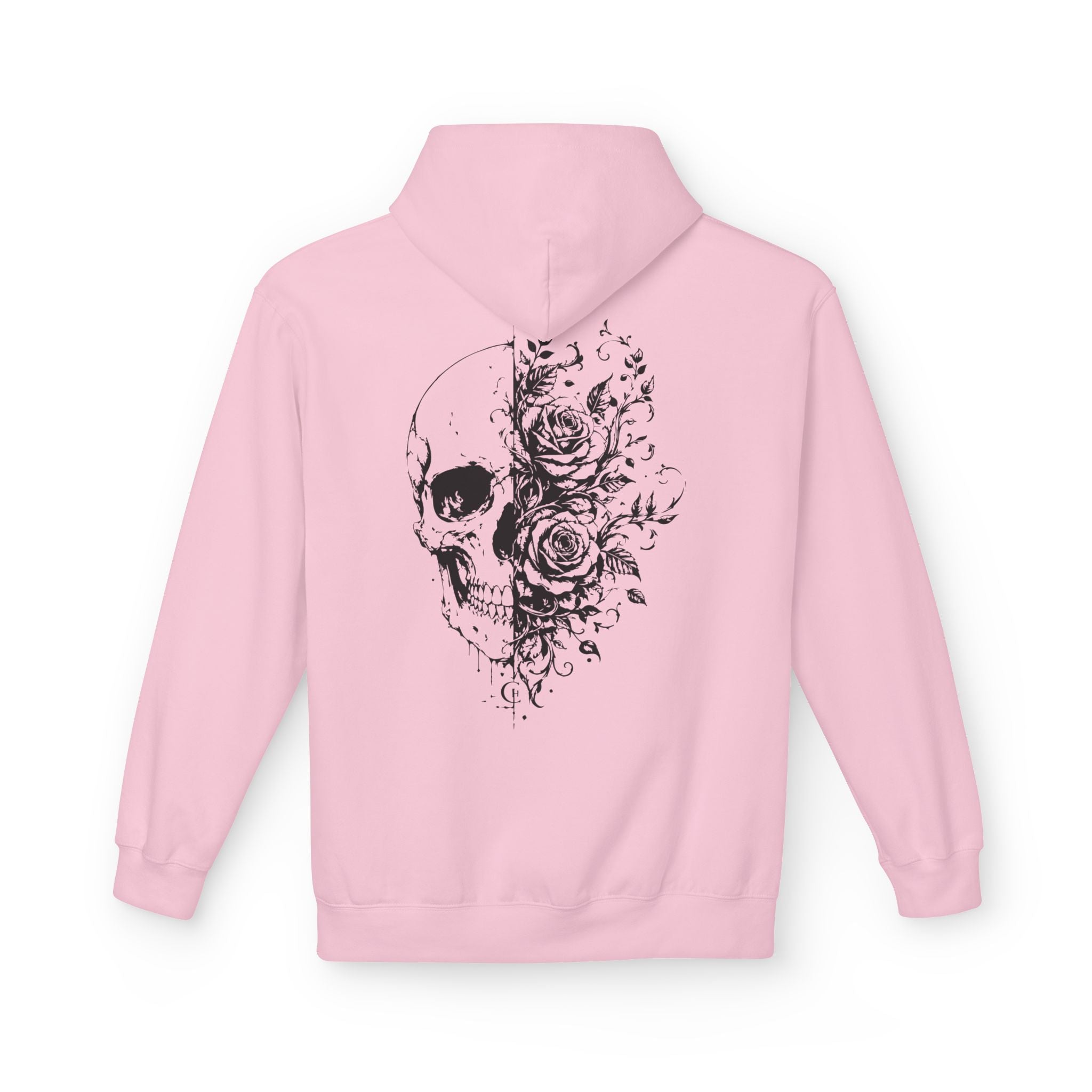 Skull & Roses Hoodie — Floral Half-Skull Graphic Pullover