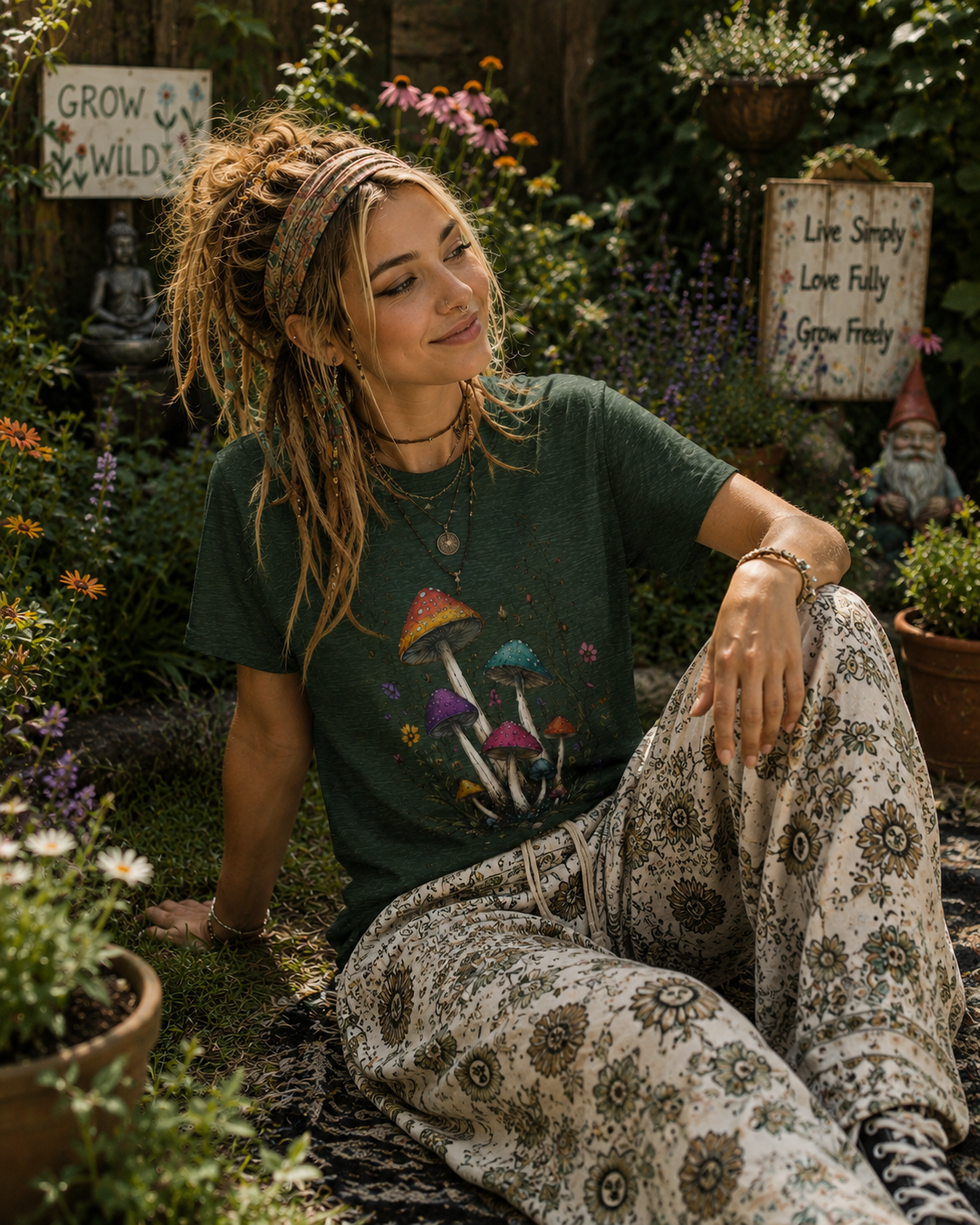 Mushroom Garden Tee — Colorful Forest Fungi Graphic T-Shirt